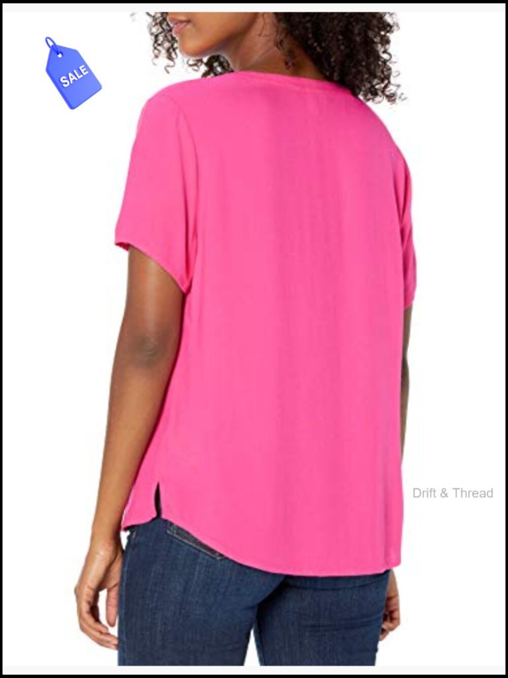 Relaxed Fit V-Neck Short Sleeve Woven Blouse - Picture 3 of 7